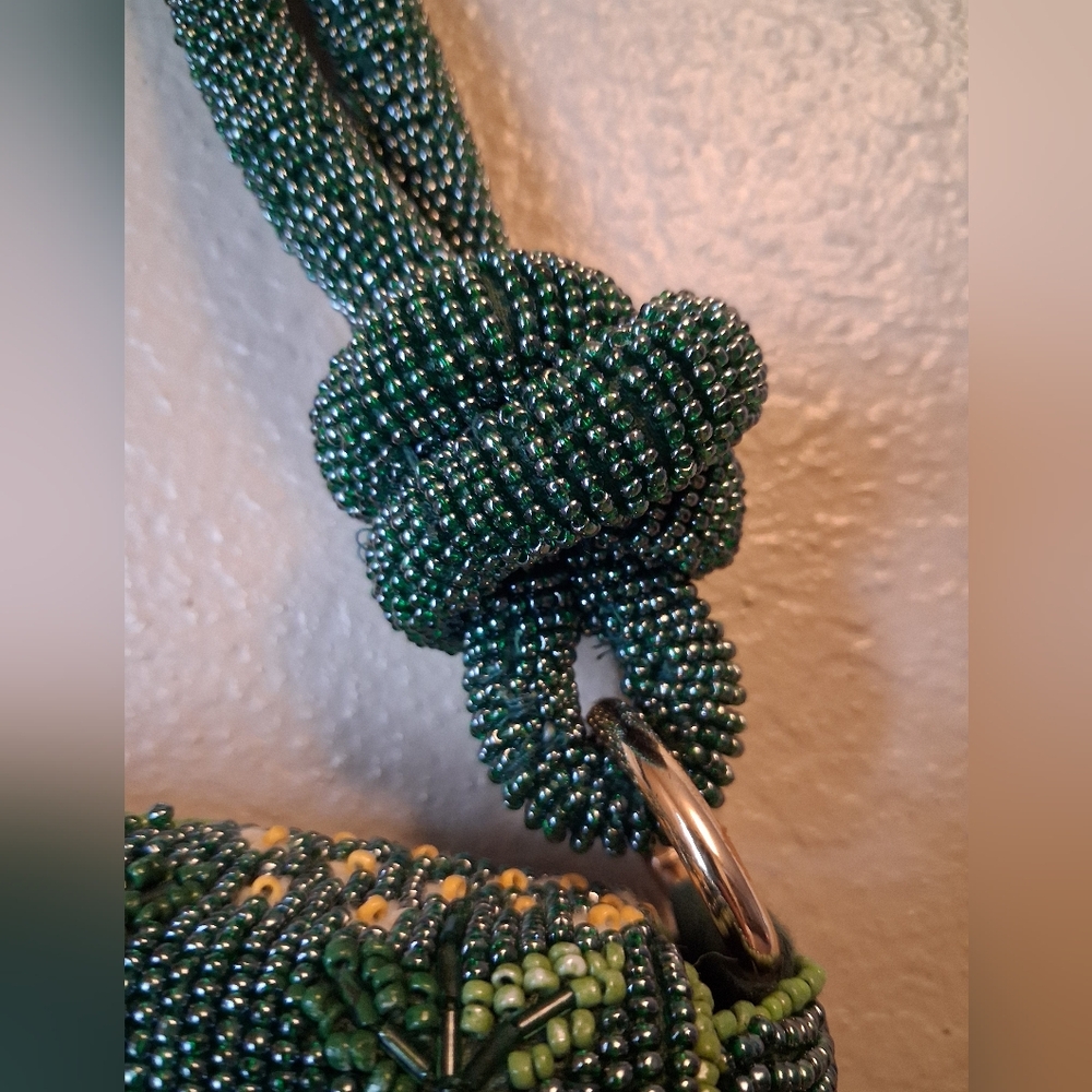 Anthropologie Green Floral Beaded Shoulder Bag - Picture 4 of 6